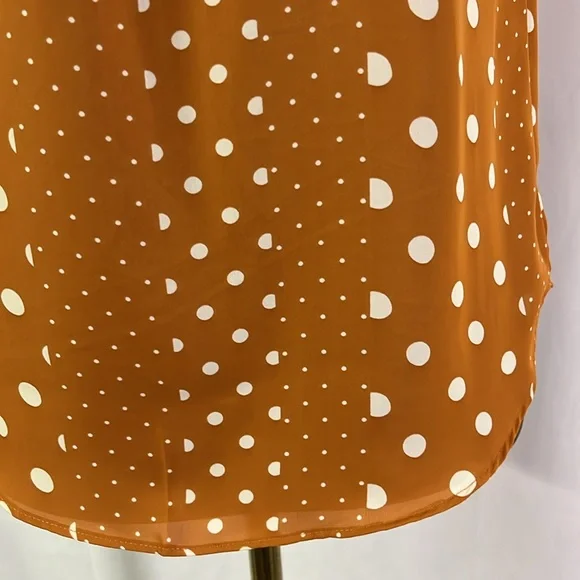 NWT LC Lauren Conrad Burnt Orange Polka Dot Print Pleat Neck Blouse - Picture 14 of 16
